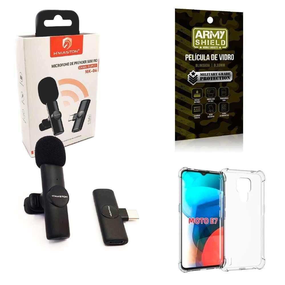Kit Microfone Sem Fio + Capa Motorola E7 E Película De Vidro