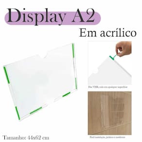 2 Display Parede Quadro Avisos Porta Folha A2 Acrílico Horiz