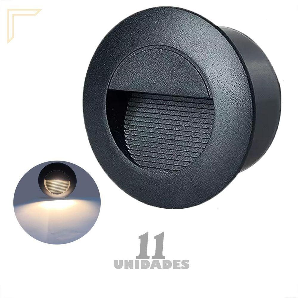 Kit 11 Balizador Redondo Embutido De Parede Preto Led Lup74