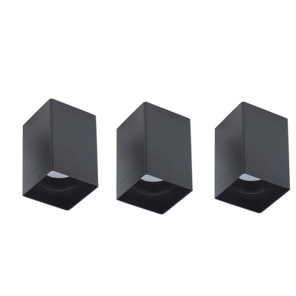 3 Spot Sobrepor Quadrado Preto Mr16 Direcionavel Gu10 Zan38