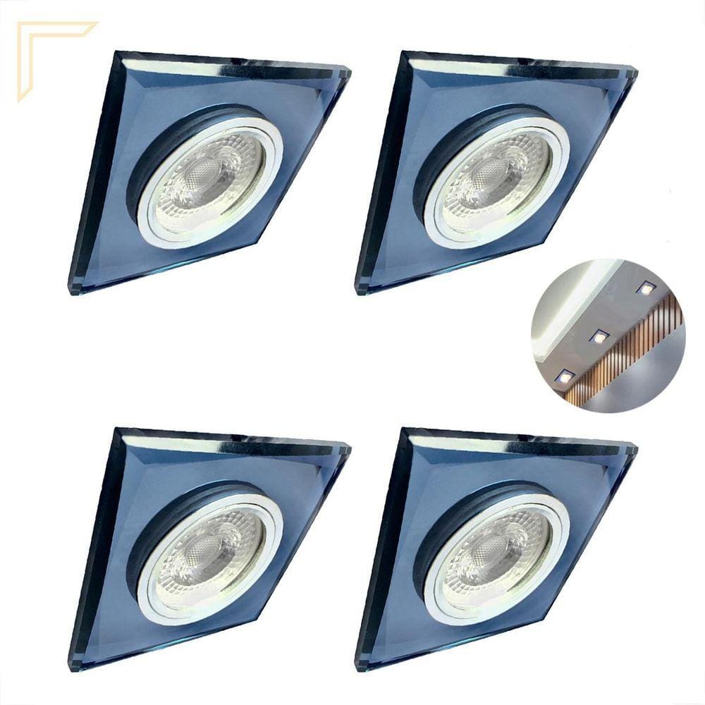 Kit 4 Spot Embutir Cristal Espelhado Preto Quadrado Lavabo