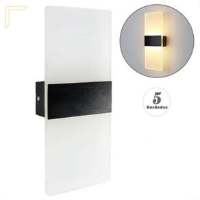 Kit 5 Arandela Quarto Preto Escovado Acrilico Led 3000K