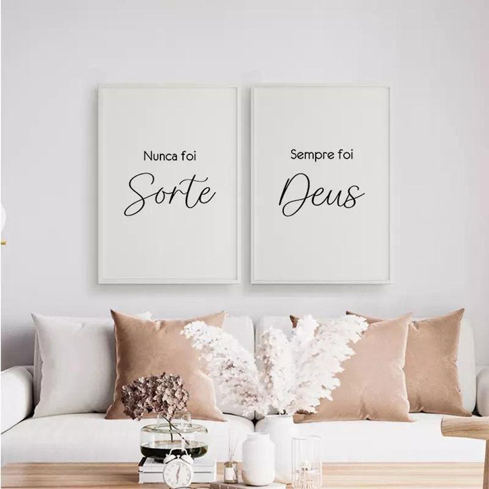 Kit 2 Quadros Nunca Foi Sorte Sempre Foi Deus 33X24Cm Branca