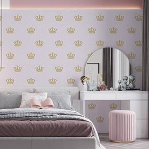 Kit 10 Rolos Papel De Parede Adesivo Rosa E Dourado 3,0M