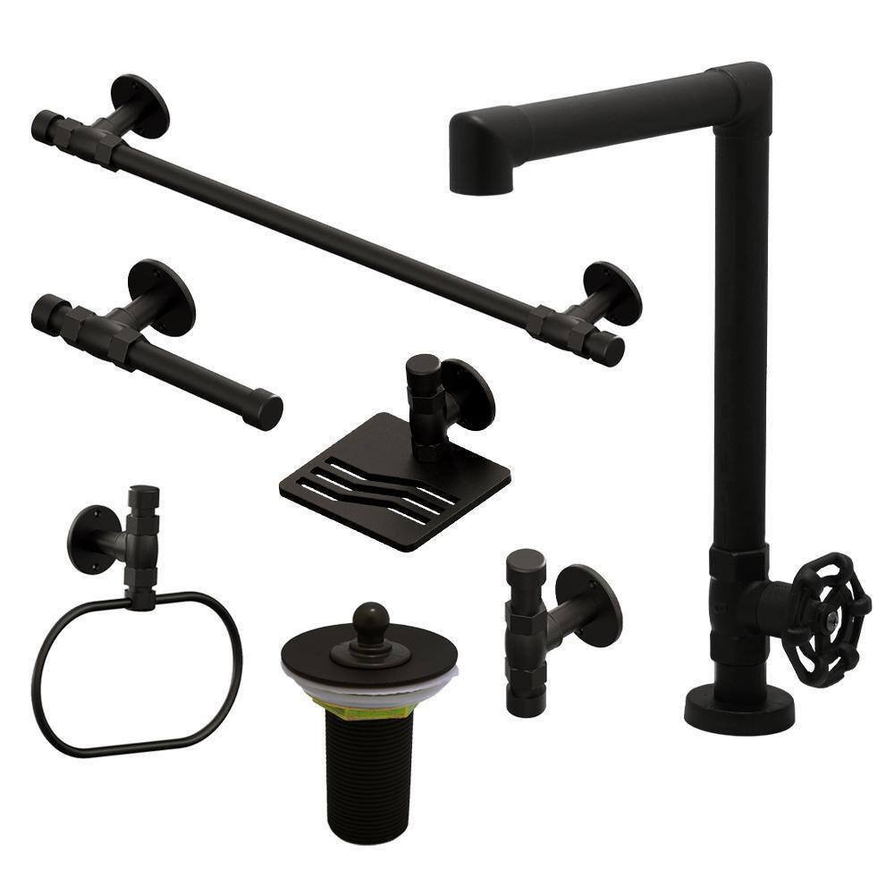 Kit Torneira Lavatório Industrial Rustico Acessór Luxo Preto