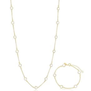 Colar E Pulseira Cristal Banhado A Ouro 18K