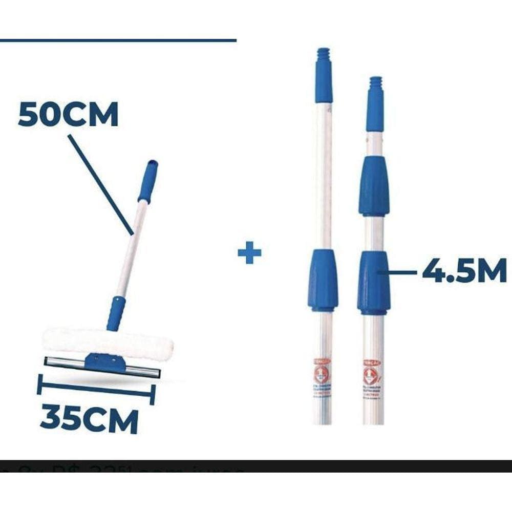 Kit Limpa Vidros Com Rodo 25Cm E Cabo 50Cm + Extensor 4,5Mts