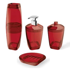 Kit Higiene Para Banheiro 4 Pçs Com Porta Escova Uz Vermelho
