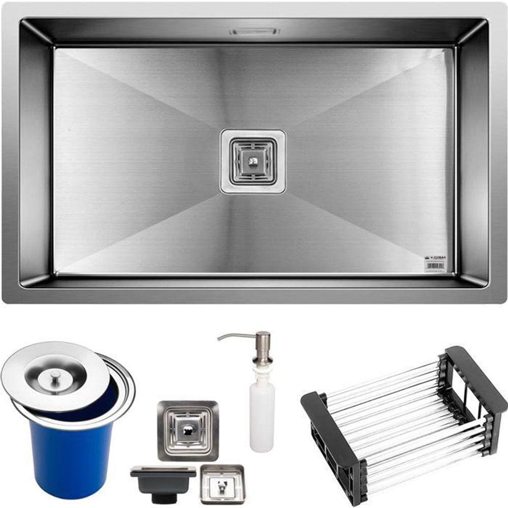 Cuba Quadrada Inox 304 Gourmet 75X45 Lixeira 5L E Acessórios