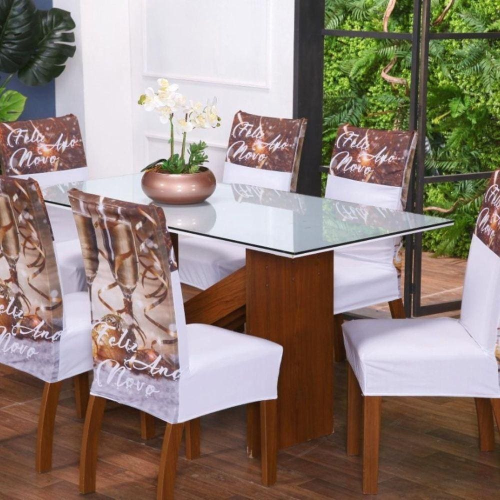 Kit Com 4 Capas P Cadeira De Jantar Estampadas - Ano Novo