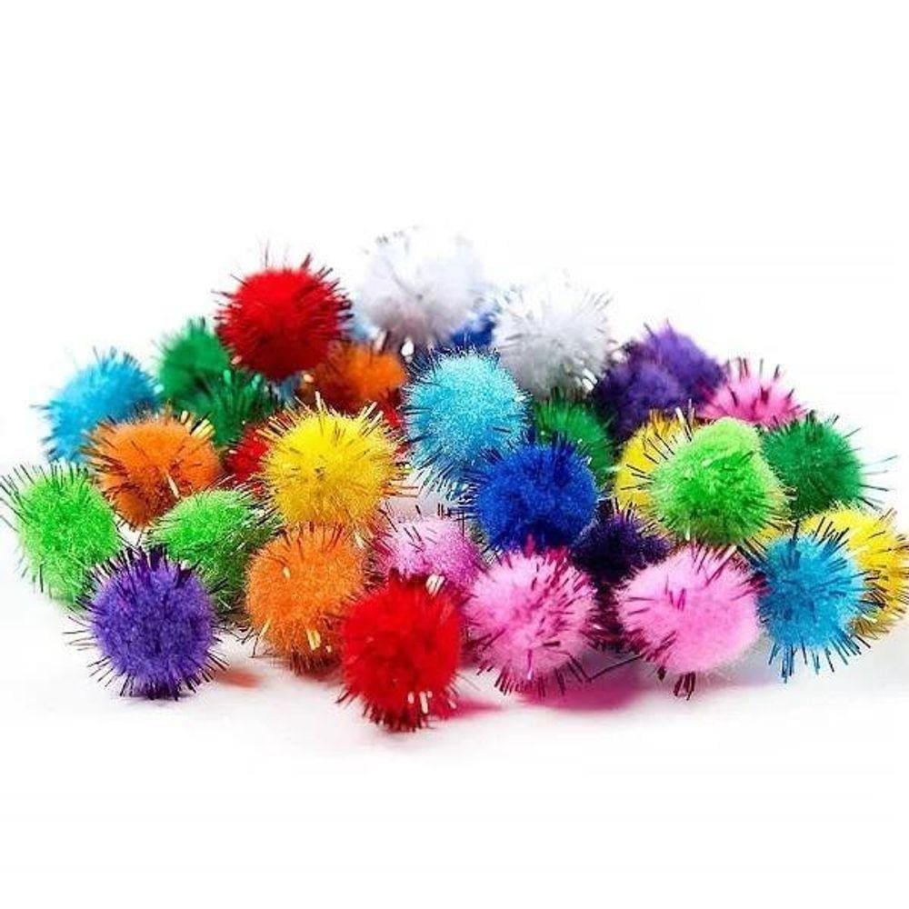 Kit Com 100 Mini Pompom Em Lurex Furta Cor 1.5Cm