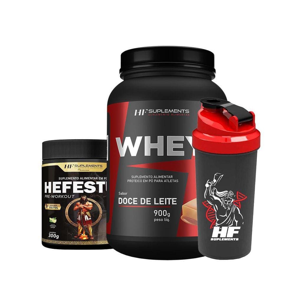 Whey Protein Doce De Leite 900G + Pré Treino Limonada + Coq