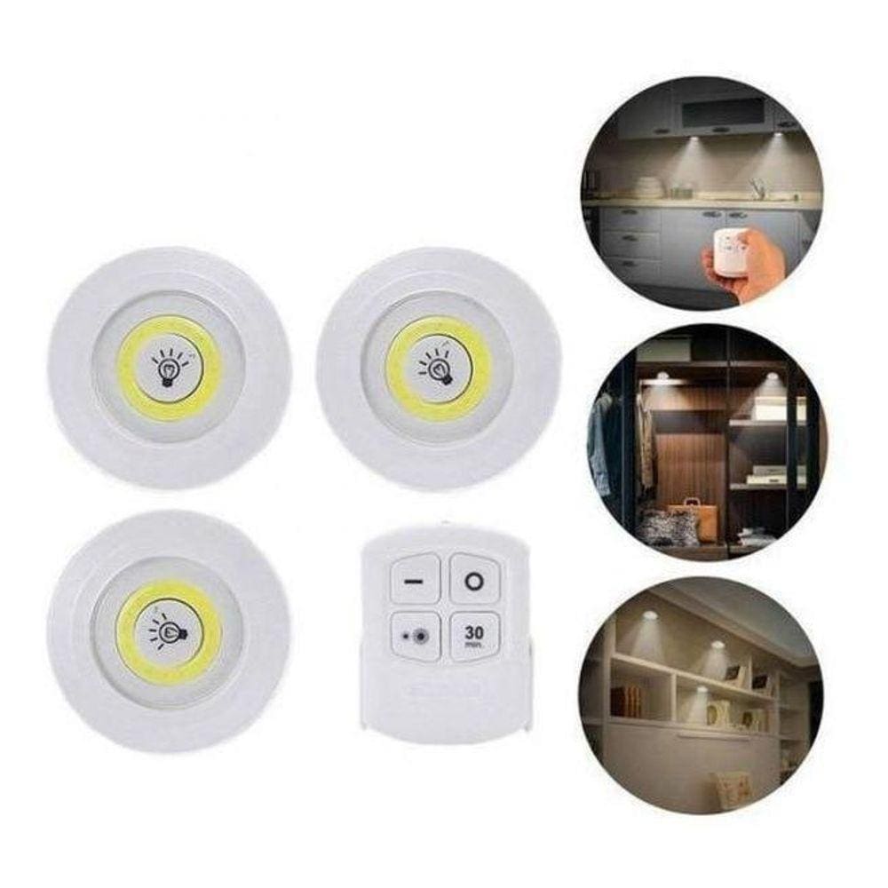 Kit 3 Luminárias Led Lampada Sem Fio Com Controle Remoto