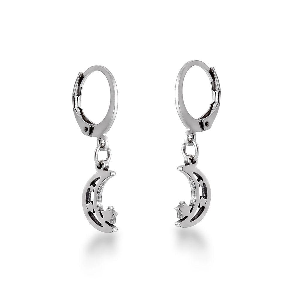 Brinco de Argola Lua e Estrela Aço Inox Hipoalérgico