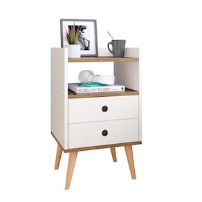 Mesa De Cabeceira Moderna Mesinha Canto Quarto Apoio Cama 2 Gavetas E Nicho Decorativo Quarto Retrô - Dream Rpm