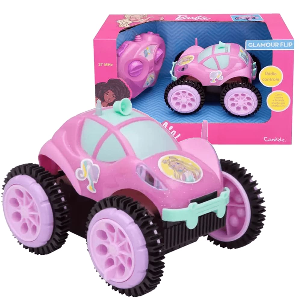 Carrinho De Controle Remoto Barbie Rosa 7 Funções Candide