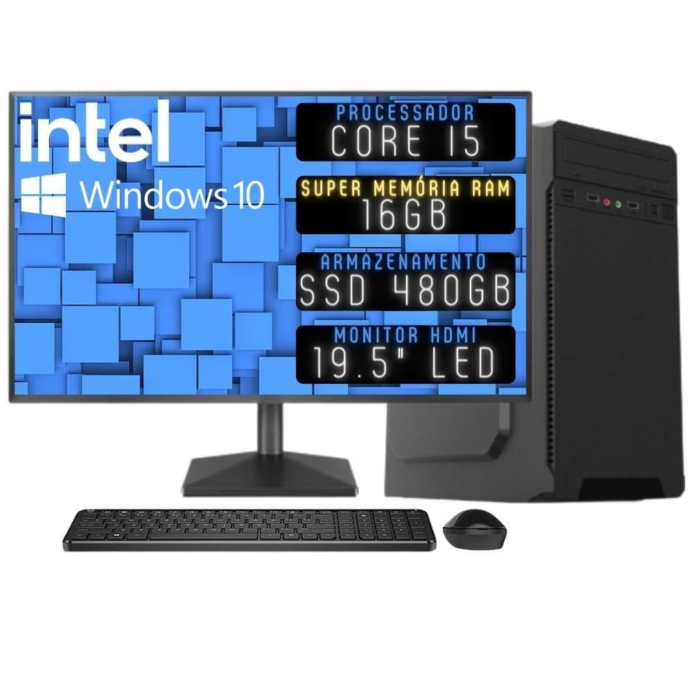 Computador Completo 3green Desktop Intel Core i5 16GB Monitor 19.5&quot; HDMI SSD 480GB Windows 10 3D-089