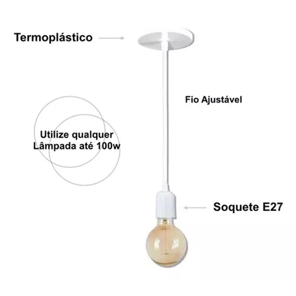 Pendente Soquete 4m Liso E27 Branco