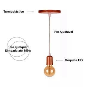 Pendente Soquete 4m Liso E27 Cobre