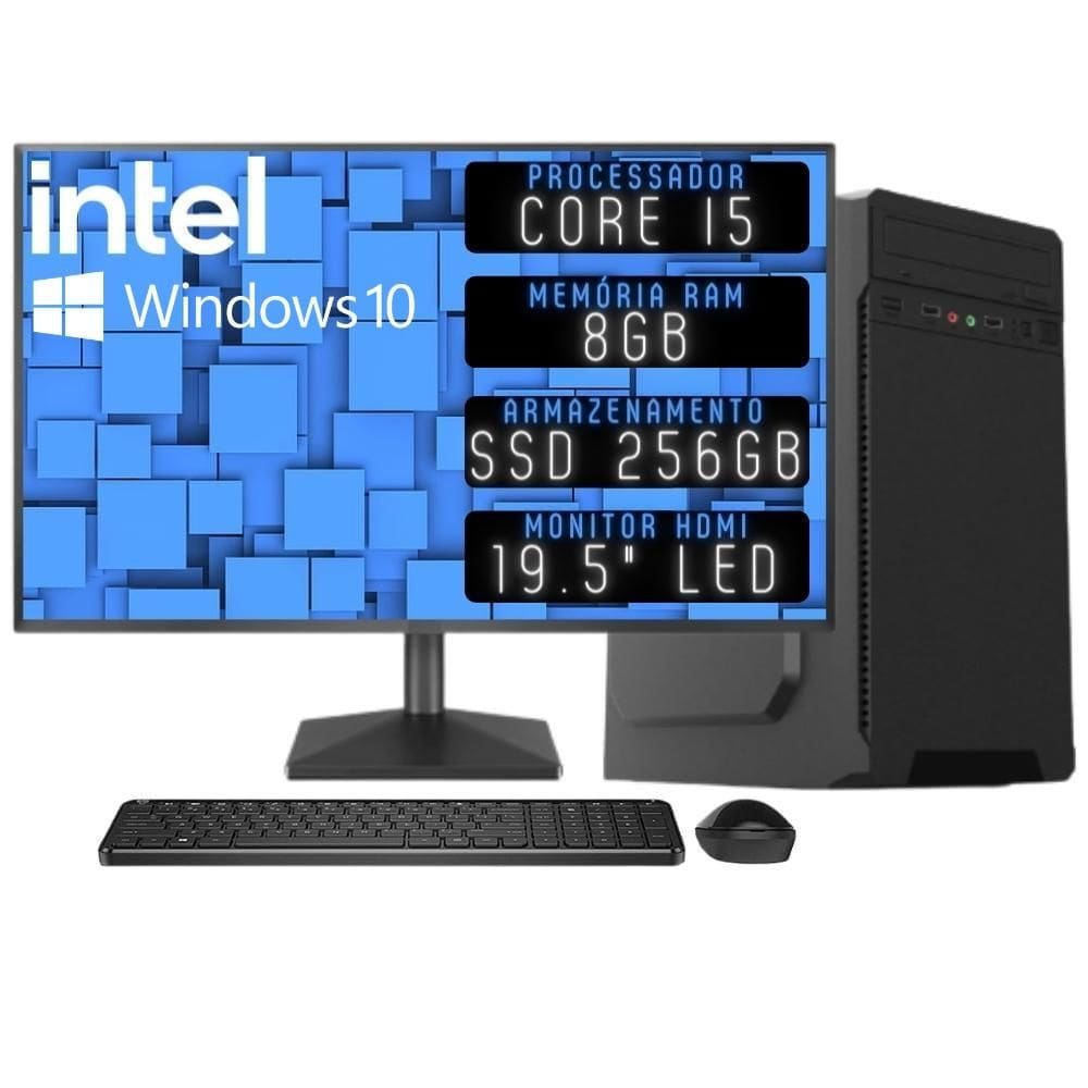 Computador Completo 3green Desktop Intel Core i5 8GB Monitor 19.5&quot; HDMI SSD 256GB Windows 10 3D-083