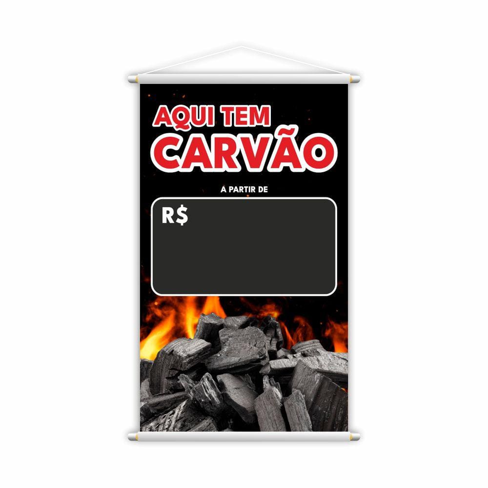 Banner Aqui Tem Carvão Preço Fundo Preto Lona Grande