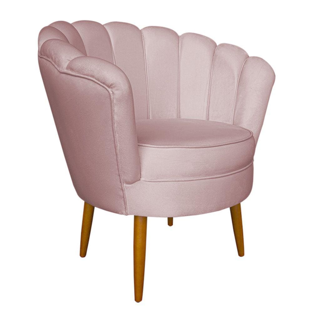 Poltrona Decorativa Sala de Estar Pétala Veludo Rosê Claro - Montanaris Decor