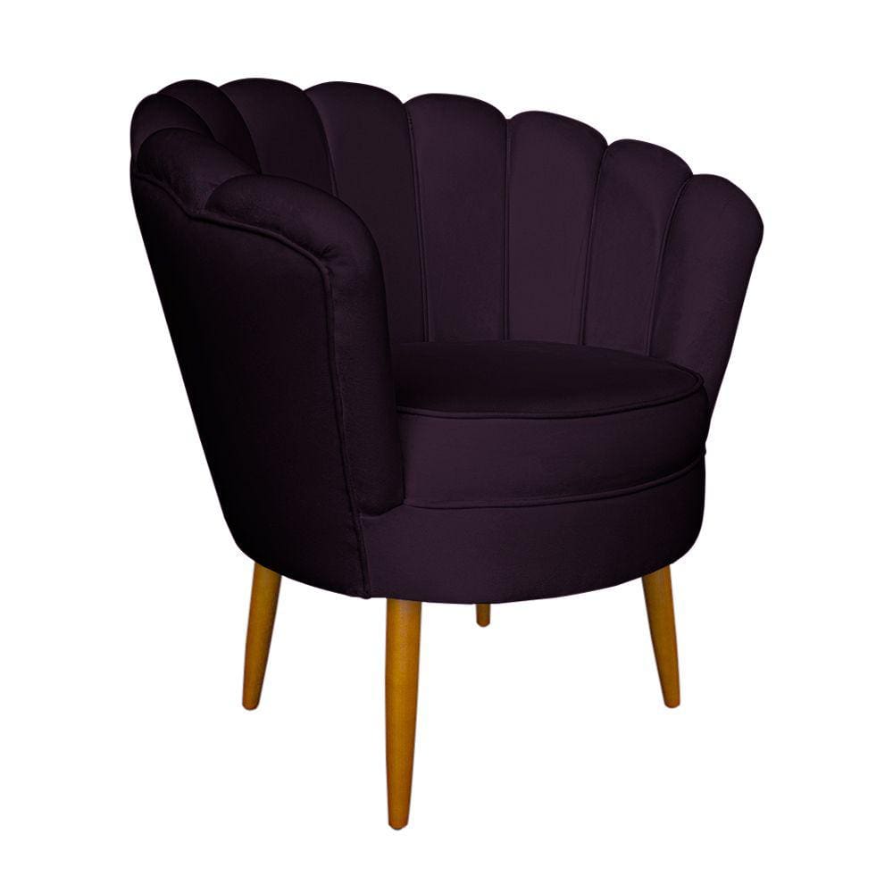 Poltrona Decorativa Sala de Estar Pétala Veludo Roxo - Montanaris Decor