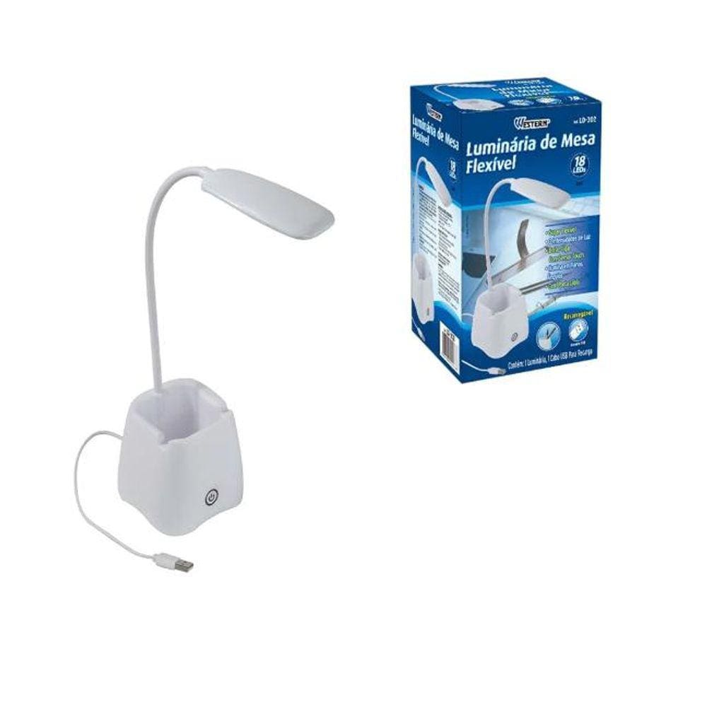 Luminária Mesa Flexível Led com Botão Touch e Porta Lápis