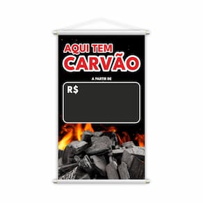Banner Aqui Tem Carvão Preço Fundo Preto Lona 80x50cm