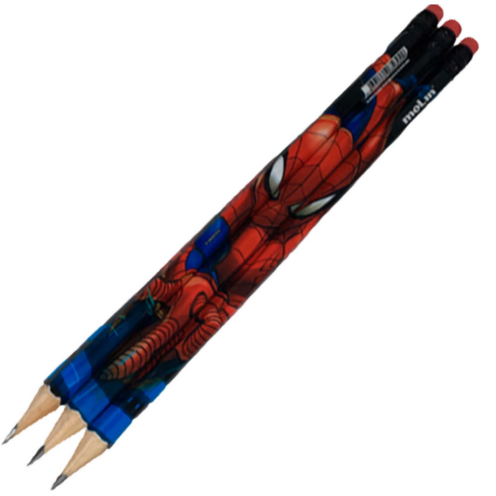 Lápis Preto HB c/ borracha Molin Spider Man corpo 3 unidades