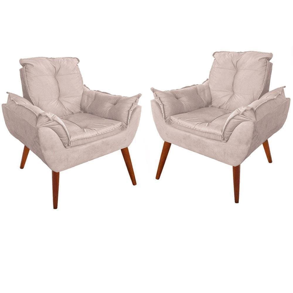 Kit 2 Poltronas Decorativa - Escritório Recepção Suede Bege