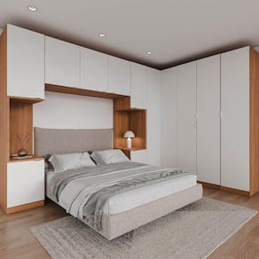 Guarda Roupa Modulado Canto 12 Portas 6 Peças 2 Mesas de Cabeceira Hera CabeCasa MadeiraMadeira Louro/Branco Geada