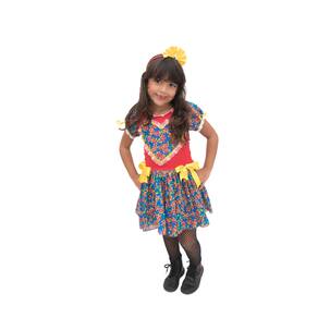 Vestido Caipira Infantil Junino Vermelho Azul + Tiara