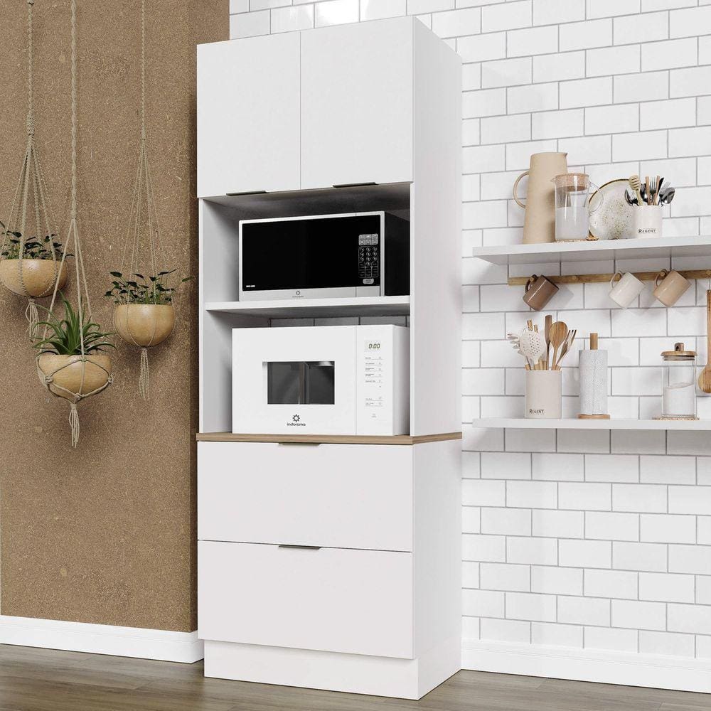 Torre Quente 2 Portas 2 Gavetas 2 Nichos para Forno e Microondas com Rodapé Ipanema CabeCasa MadeiraMadeira Branco