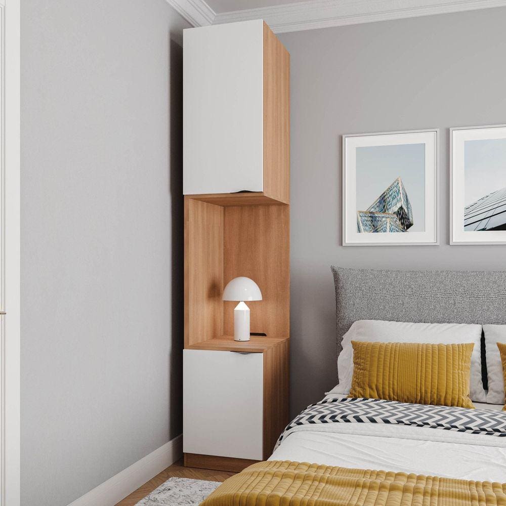 Mesa de Cabeceira Modular Esquerda Hera 2 Portas 1 Gaveta CabeCasa MadeiraMadeira Louro/Branco Geada