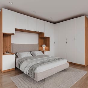 Guarda Roupa Modulado Canto 12 Portas 6 Peças 2 Mesas de Cabeceira Hera CabeCasa MadeiraMadeira Louro/Branco Geada
