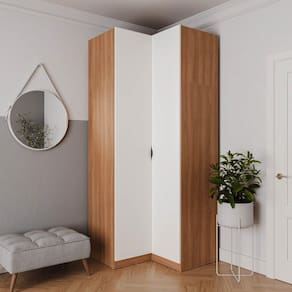Guarda Roupa de Canto Reto Modular Hera com 3 Prateleiras 2 Gavetas CabeCasa MadeiraMadeira Louro/Branco Geada