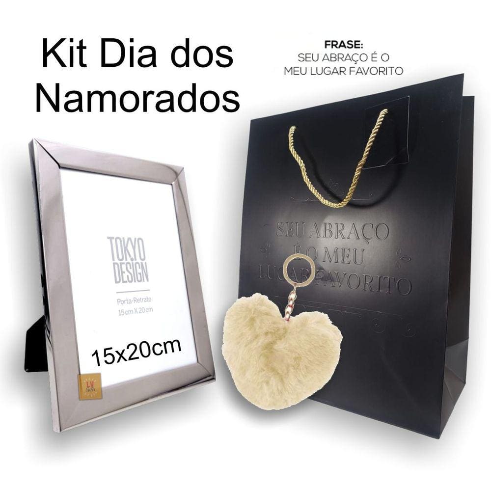 Kit Dia dos Namorados Porta Retrato Luxo Chaveiro e Sacola