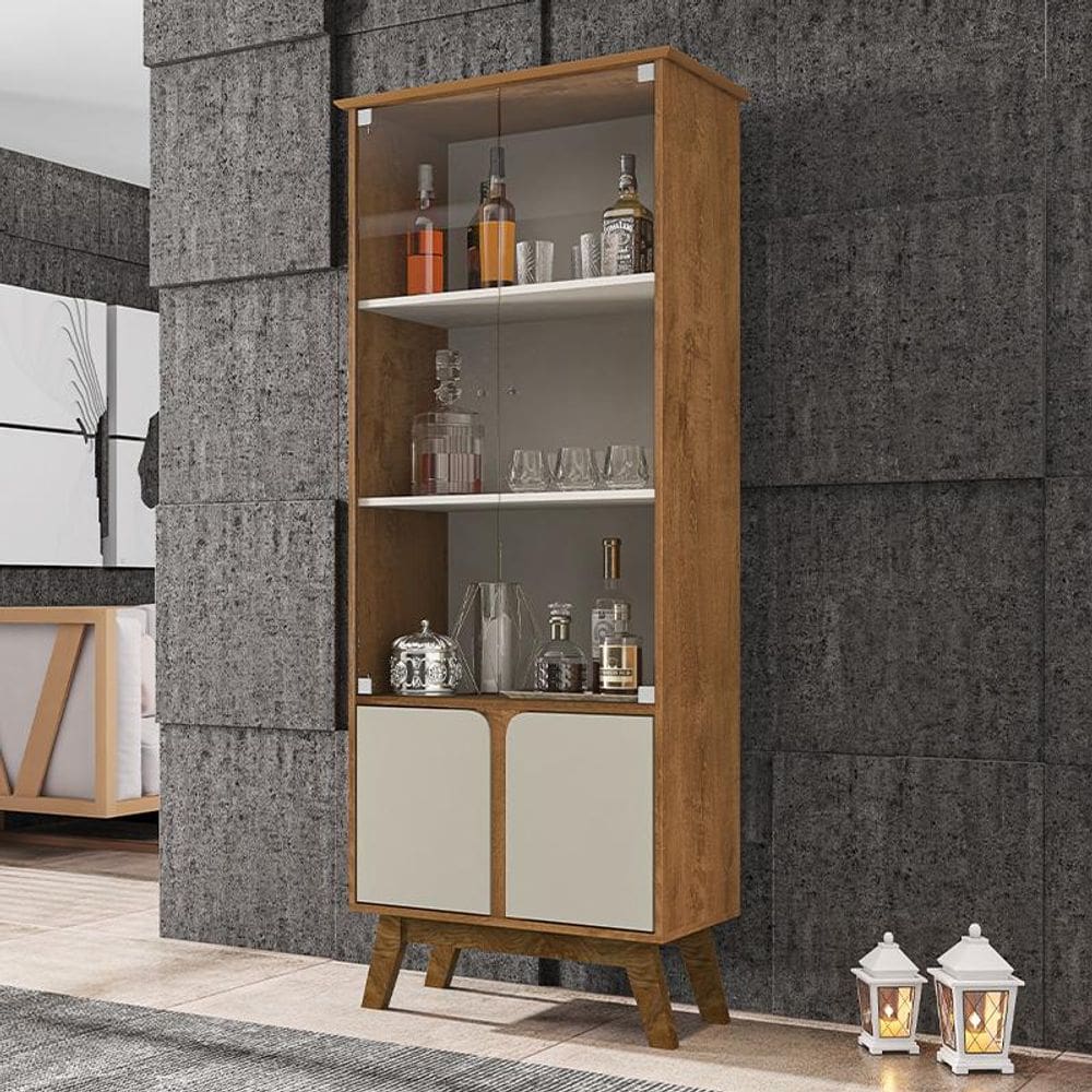 Cristaleira Madri Sala de Estar com Pés de Madeira Maciça