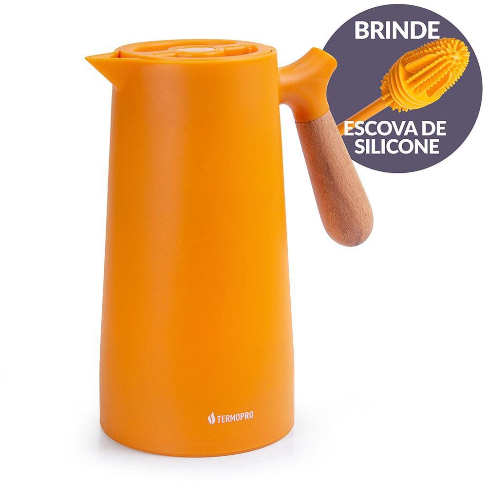 Garrafa Térmica Elegance 1L Laranja e Escova Limpeza Termopro