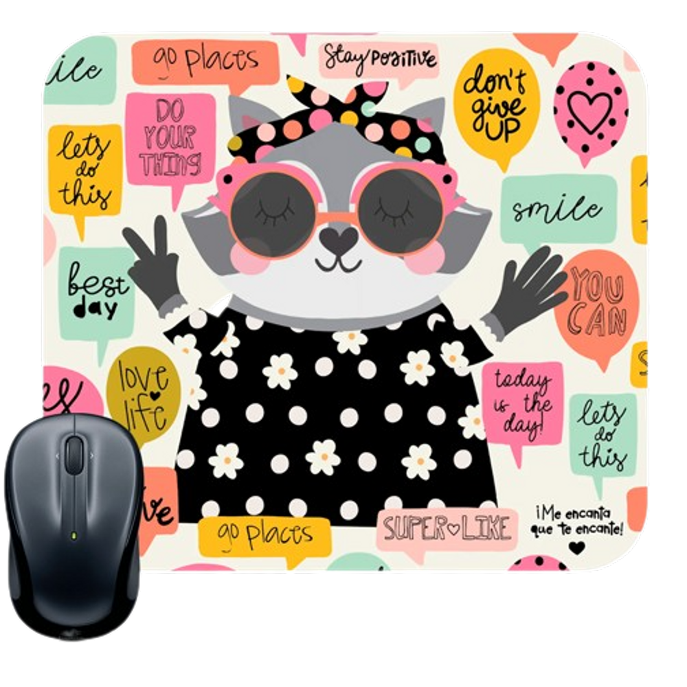 Mouse Pad decorado Marca Me Encanta Guaxinim Think Positive