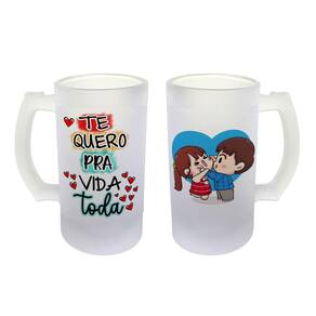 Caneca Vidro Namorados e Casados Te Quero pra Vida Toda