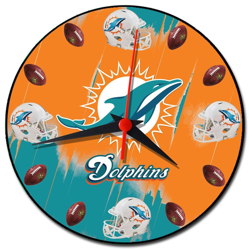 Relógio de Parede Futebol Americano Decoração Miami Dolphins