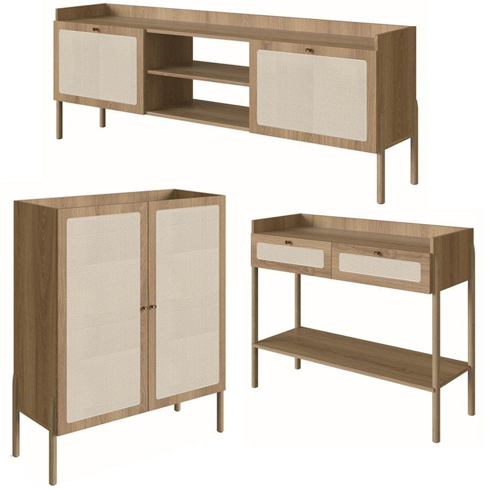 Conjunto Para Sala 3 Peças Palhinha 27929x27930x27936 Linha Oslo Hanover Artesano