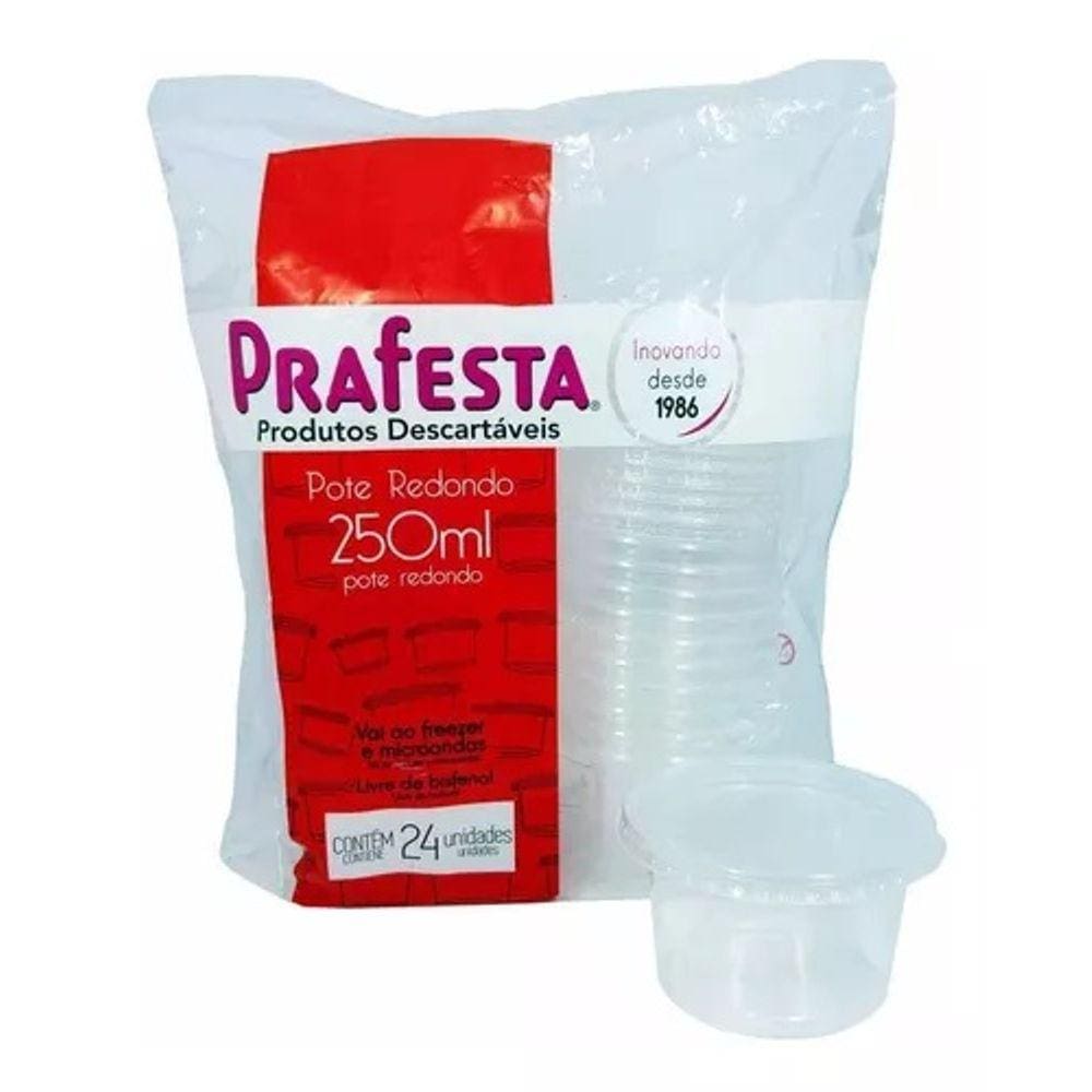 Pote De Plástico Redondo Prafesta 250ml C/24 Unidades