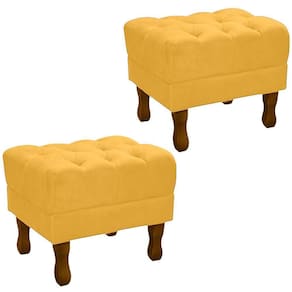 Kit 2 Puff Puf Retro Capitone 52X44Cm Suede Mostarda Mpassos Mostarda