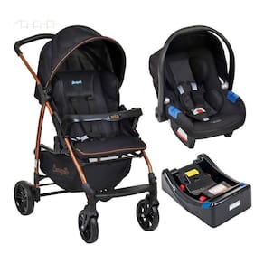 Carrinho Ecco Preto/cobre + Bebê Conforto + Base - Burigotto