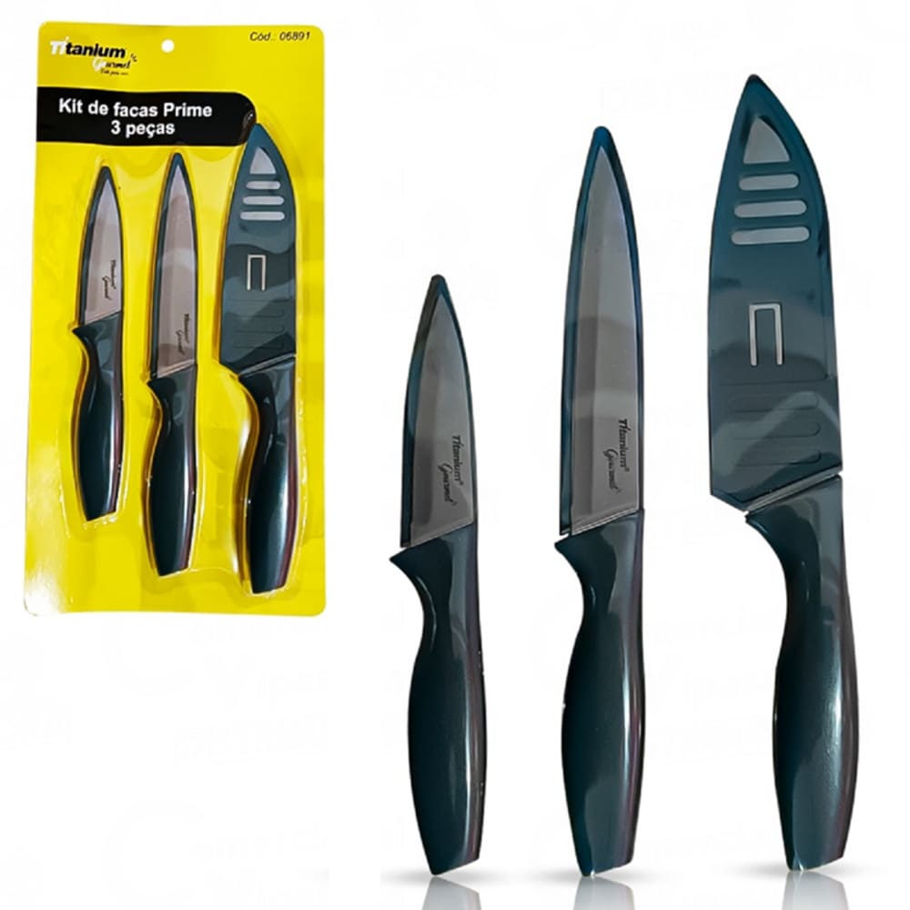 Jogo Conjunto De Facas Cozinha Prime Aço Inox 03 peças