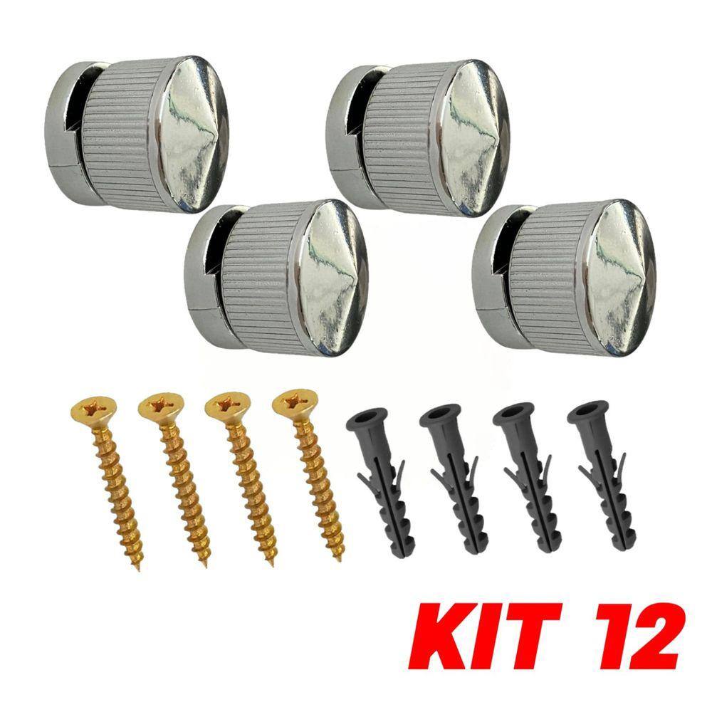 Kit 12 Botão Francês Suporte ABS P/ Espelho + Bucha Parafuso