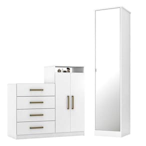 Cômoda Sapateira Áurea e Armário Multiuso Reflex 2 Branco - Demóbile